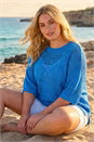 Royal Blue Curve Metallic Diamond Knit Top, Image 2 of 4