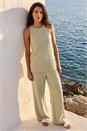 Light Khaki Dusk Textured Wide Leg Stretch Trouser, Image 5 of 5