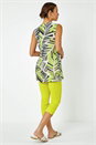 Lime Palm Print Notch Neck Button Tunic Top, Image 4 of 5