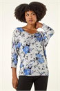 Grey Embellished Floral V-Neck Jumper, Image 1 of 5