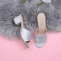 Silver AJVANI Silver Mid Block Heel Peep Toe Mules Sandals, Image 4 of 6