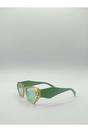 Green Angular Cat-Eye Sunglasses in Brown with Green Arms, Image 2 of 3