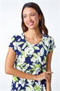Lime Textured Floral Stretch Hanky Hem Top, Image 4 of 5