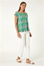 Green Abstract Print Shell Top, Image 2 of 5