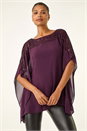 Plum Sequin Yoke Contrast Chiffon Top, Image 4 of 5
