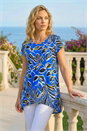 Royal Blue Textured Leaf Print Stretch Tunic Top, Image 1 of 4