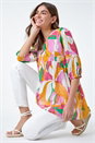 Orange Abstract Ladder Lace Cotton V-Neck Smock Top, Image 1 of 5
