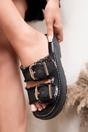 Black iKrush Black Madelina Double Buckle Denim Platform Sandals, Image 8 of 8