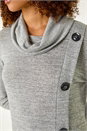 Grey Cowl Neck Button Stretch Top, Image 5 of 5