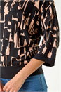 Black Abstract Banded Hem Stretch Top, Image 5 of 5