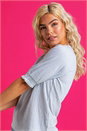 Blue Ribbed Shirred Cuff Top, Image 5 of 5