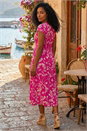 Pink Floral Print Midi Stretch Dress, Image 3 of 4