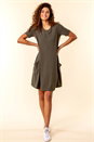 Khaki Ribbed Pocket Swing Dress, Image 3 of 4
