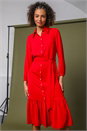 Red Tiered Midi Shirt Dress, Image 3 of 5