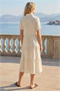 Natural  Embroidery Detail Tiered Midi Dress, Image 3 of 4
