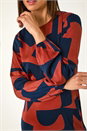 Rust Geometric Colour Block Print Midi Dress, Image 5 of 5