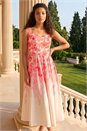 Coral Petite Floral Waist Stretch Midi Dress, Image 2 of 4