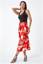 ORANGE Dusk Floral Satin A-Line Midi Skirt, Image 2 of 5