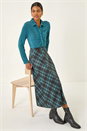 Teal Panelled Check Midi Skirt, Image 2 of 5