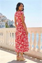 Red Floral Print Stretch Midi Dress, Image 3 of 4