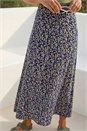 Navy  Leaf Print Stretch Midi Skirt, Image 4 of 4