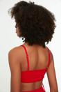 Red Square Neck Ruched Side Detail Bikini Top, Image 3 of 3