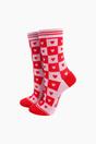 Pink Heart Checkerboard Bamboo Socks in Pink/Red, Image 1 of 4