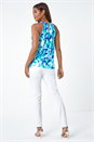 Blue Abstract Print Stretch Halter Neck Top, Image 3 of 5