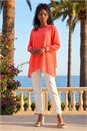 Coral Sparkly Detail Asymmetric Hem Top, Image 2 of 4