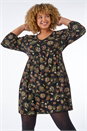 Black Curve Floral Stretch Dress, Image 4 of 5