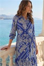 Blue Petite Print Tiered Shirt Midi Dress, Image 2 of 4