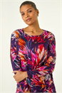 Navy Floral Print Bubble Hem Stretch Top, Image 4 of 5