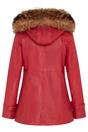 Red Leather Hooded Parka Jacket-Putian, Image 4 of 4