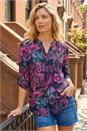 Pink Paisley Print V-Neck Stretch Shirt, Image 1 of 4