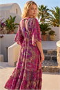 Fuchsia Paisley Print Boho Maxi Dress, Image 3 of 4