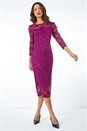 Wine Stretch Lace Overlay Midi Dress, Image 2 of 5