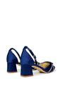 Navy XY LONDON Navy 'Sarah' Ankle Strap Pointed Toe Diamante Mid Block Heels, Image 5 of 5