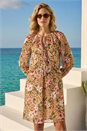 Neutral Floral Animal Print Frill A-Line Dress, Image 2 of 4