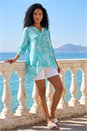 Turquoise Linear Print Wrap Tunic, Image 2 of 4