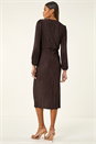 Chocolate Plisse Twist Front Midi Dress, Image 3 of 5