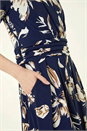 Navy  Floral Wrap Midi Dress, Image 5 of 6