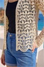 Natural  Crochet Edge To Edge Cardigan, Image 4 of 4