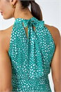 Green Spot Print Halter Neck Midi Dress, Image 2 of 5