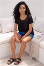 Black Crochet Panel Stretch Top, Image 2 of 4