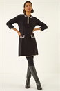 Black Contrast Zip Collared Knit Dress, Image 1 of 5