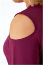 Wine Curve Cold Shoulder Stretch Top, Image 5 of 5