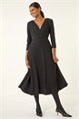 Black Textured Wrap Midi Dress, Image 1 of 4