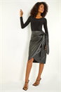 Black Dusk Faux Leather Wrap Midi Skirt, Image 2 of 5