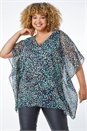 Green Curve Ditsy Print Chiffon Top , Image 1 of 5