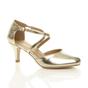 Gold High Heel Crossed Straps Court Shoes, Image 1 of 6